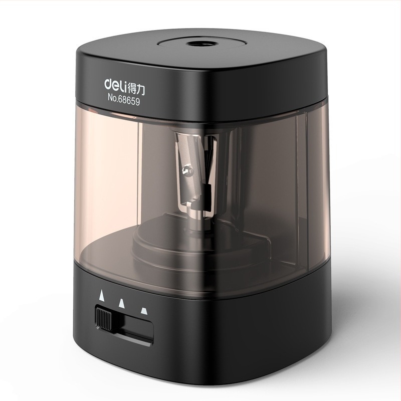 Ηλεκτρική Αυτόματη Ξύστρα Μολυβιών, μάρκα Deli, μοντέλο 68665686706866968658a, πλαστικό σώμα, τρεις ταχύτητες: χονδρή/μεσαία/ψιλή