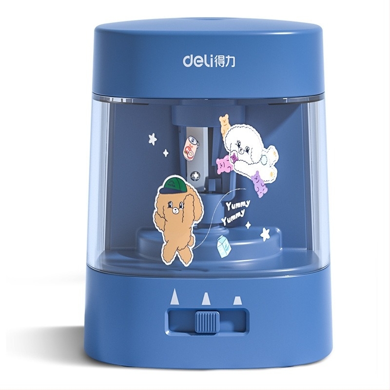 Ηλεκτρική Αυτόματη Ξύστρα Μολυβιών, μάρκα Deli, μοντέλο 68665686706866968658a, πλαστικό σώμα, τρεις ταχύτητες: χονδρή/μεσαία/ψιλή