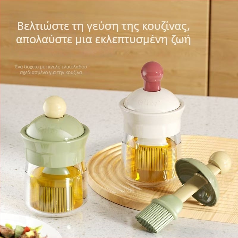 Δύο σε ένα βούρτσα για φιάλη λαδιού με σιλικόνη λαβή και PP κεφαλή, για κουζίνα και μπάρμπεκιου