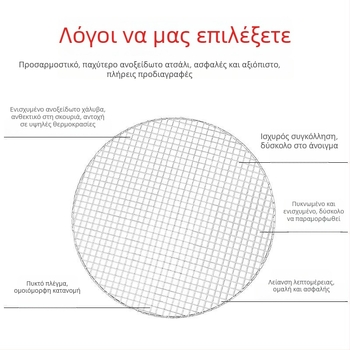 Κύκλική σχάρα μπάρμπεκιου από ανοξείδωτο ατσάλι — λείανση φινιρίσματος, σημειακή συγκόλληση, βάρος 150 g, κουτί 50 τεμάχια