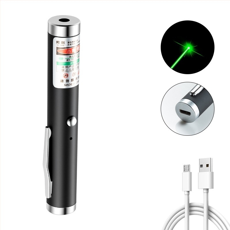 Quechuang USB επαναφορτιζόμενος δείκτης λέιζερ — πράσινο λέιζερ με μακρινή εμβέλεια, σώμα από ανοξείδωτο ατσάλι