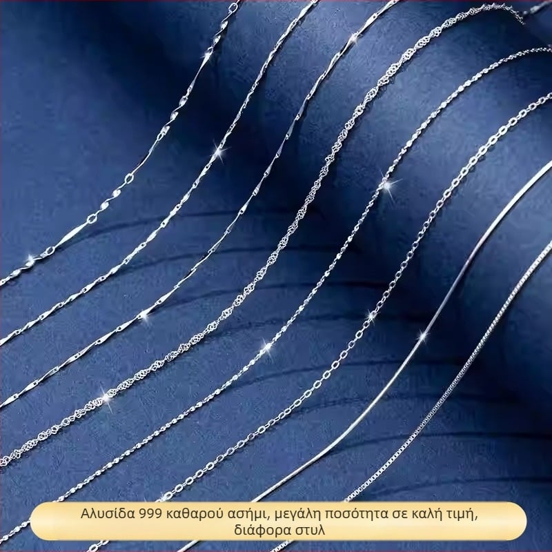 Κολιέ από ασήμι 999, Σταυρός-αλυσίδα, Ηλεκτροπλατιωμένο, Λιτό στυλ πολυτέλειας