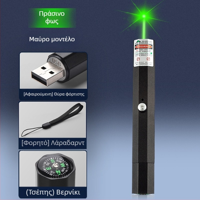 USB επαναφορτιζόμενος δείκτης λέιζερ με μεταλλικό περίβλημα, λέιζερ δύο μηκών κύματος, εκτύπωση λογότυπου και επιλογή ιδιωτικής ετικέτας
