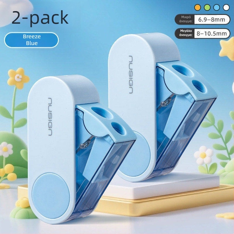 Deli ξύστρα μολυβιών με δύο τρύπες, περιστρεφόμενη, χειροκίνητη, φορητή, πλαστική