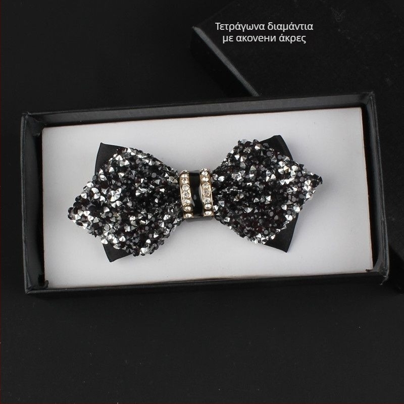 Γραβάτα-φιόγκος με στρας και δερμάτινο πυρήνα, unisex αξεσουάρ για επίσημο ντύσιμο