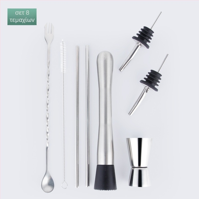 Σετ μπαρ από ανοξείδωτο ατσάλι με εργαλεία κοκτέιλ — κουτάλι ανάμειξης, μετρητικά κύπελλα, πορτοφόρες για κρασί, καλαμάκια και ανοιχτήρια μπουκαλιών; Διαθέσιμο σε σετ 2/3/5/8/9 τεμαχίων; κυκλοφόρησε το καλοκαίρι του 2024.