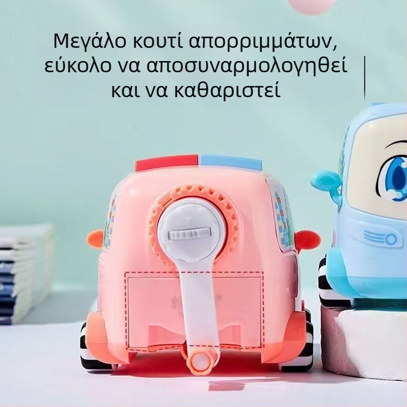 Ξύστρα μολυβιού – σχέδιο κινούμενου λεωφορείου, χειροκίνητη περιστροφή, ρυθμιζόμεný πάχος γραφίτη, μοντέλο 1502, πλαστικό