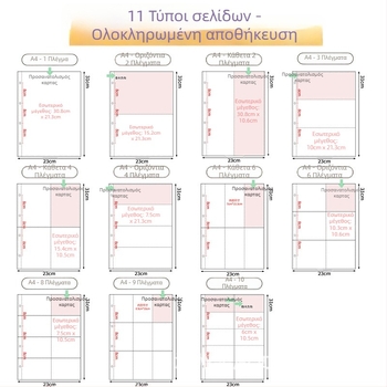 Εσωτερικές σελίδες φωτογραφικού άλμπουμ με διαφανείς PP θήκες, ανταλλακτικές, συμβατές με οπές 4 και 6, 10 ή 25 φύλλα