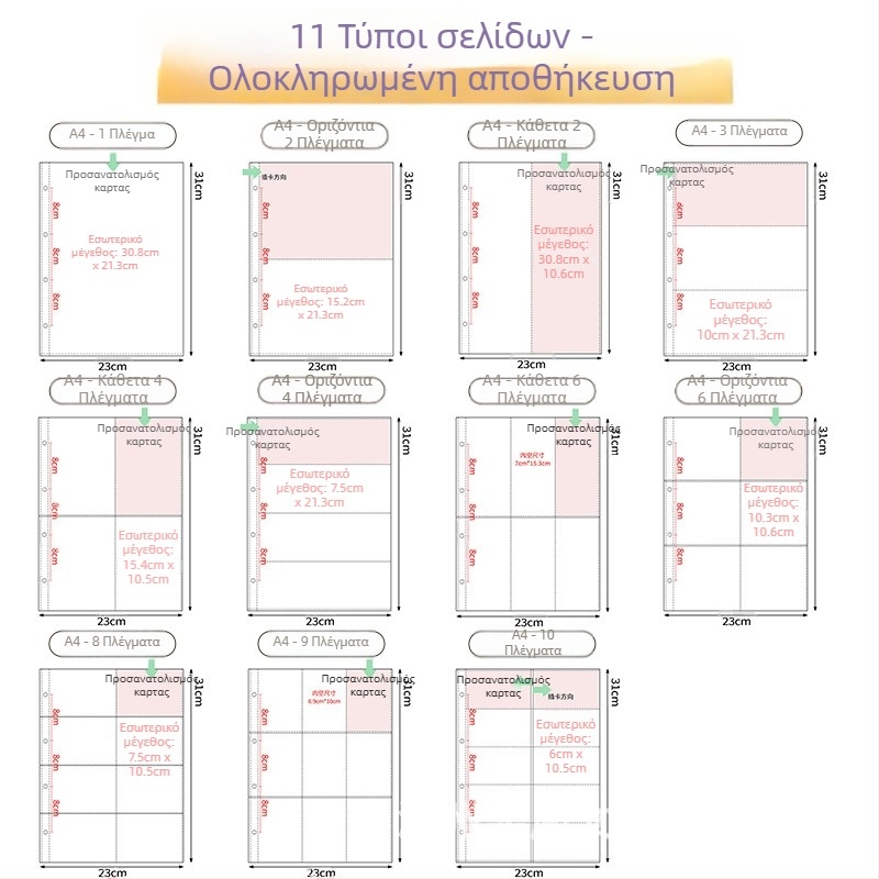 Εσωτερικές σελίδες φωτογραφικού άλμπουμ με διαφανείς PP θήκες, ανταλλακτικές, συμβατές με οπές 4 και 6, 10 ή 25 φύλλα
