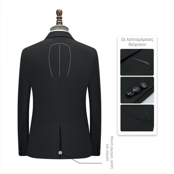 Ανδρικό μαύρο κοστούμι slim-fit για επαγγελματικό ντύσιμο, κατάλληλο για συνεντεύξεις και γάμους.
