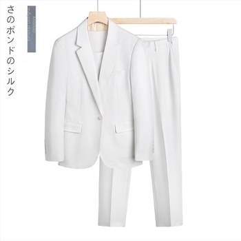 Ανδρικό Κοστούμι 2 τεμαχίων Slim-Fit για γαμπρό – Bonded επένδυση, ύφασμα 70% ακέτα ίνας, ίσια γραμμή γιακά, ένα κουμπί, πλευρικοί σχισμοί, για τέσσερις εποχές