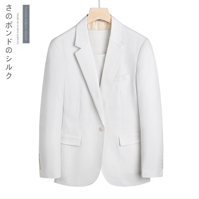 Ανδρικό Κοστούμι 2 τεμαχίων Slim-Fit για γαμπρό – Bonded επένδυση, ύφασμα 70% ακέτα ίνας, ίσια γραμμή γιακά, ένα κουμπί, πλευρικοί σχισμοί, για τέσσερις εποχές