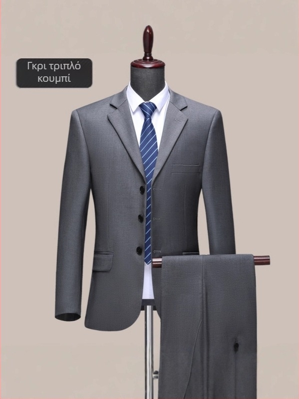 Ανδρικό κοστούμι από μαλλί-μίγμα, στενή γραμμή, μονόπερτο με δύο κουμπιά, χωρίς σιδέρωμα, για επιχειρηματικό casual και επίσημες περιστάσεις