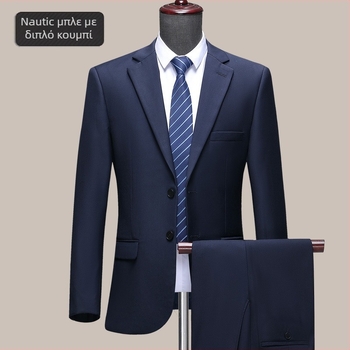 Ανδρικό κοστούμι από μαλλί, slim-fit γραμμή, επίπεδο πέτο, μονόμπουτον με δύο κουμπιά, μονόχρωμο, χωρίς σιδέρωμα