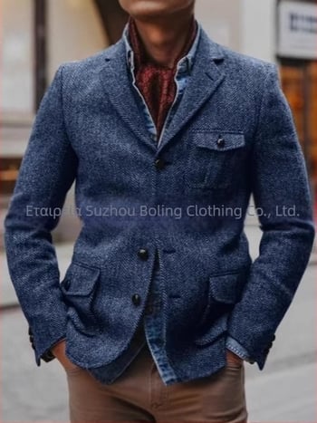 Ανδρικό σακάκι κοστουμιού, στενή γραμμή, με σειρά τεσσάρων αγκράφων, νάιλον-χημικό μείγμα, τετρά εποχές, ελαφρύ επαγγελματικό στυλ