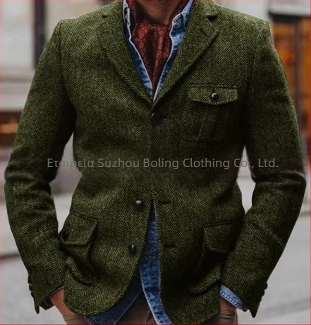 Ανδρικό σακάκι κοστουμιού, στενή γραμμή, με σειρά τεσσάρων αγκράφων, νάιλον-χημικό μείγμα, τετρά εποχές, ελαφρύ επαγγελματικό στυλ