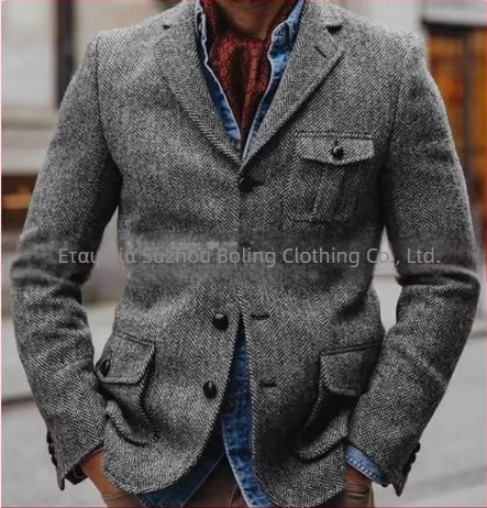 Ανδρικό σακάκι κοστουμιού, στενή γραμμή, με σειρά τεσσάρων αγκράφων, νάιλον-χημικό μείγμα, τετρά εποχές, ελαφρύ επαγγελματικό στυλ