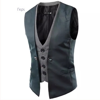 Ανδρικό γιλέκο Slim Fit για άνοιξη και φθινόπωρο, V-λαιμός, με ένα κούμπωμα, ύφασμα βαμβακοπολυεστέρα, επένδυση πολυεστέρα, χαλαρό στυλ