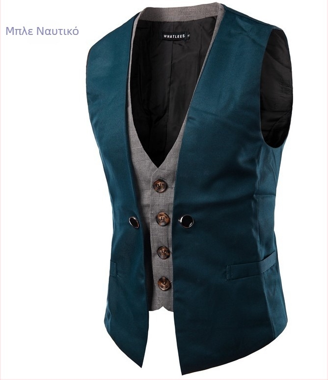 Ανδρικό γιλέκο Slim Fit για άνοιξη και φθινόπωρο, V-λαιμός, με ένα κούμπωμα, ύφασμα βαμβακοπολυεστέρα, επένδυση πολυεστέρα, χαλαρό στυλ