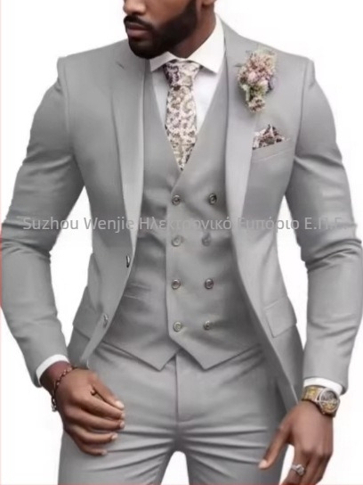 Ανδρικό κοστούμι 3 τεμαχίων, Notched Lapel, single-breasted με δύο κουμπιά, Serge ύφασμα (70% πολυεστέρας), εφαρμοστό