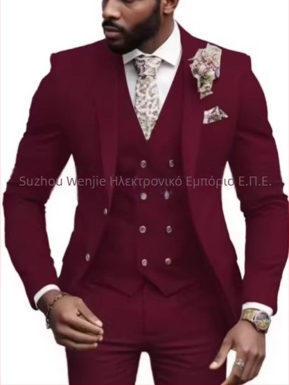Ανδρικό κοστούμι 3 τεμαχίων, Notched Lapel, single-breasted με δύο κουμπιά, Serge ύφασμα (70% πολυεστέρας), εφαρμοστό