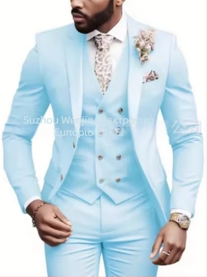 Ανδρικό κοστούμι 3 τεμαχίων, Notched Lapel, single-breasted με δύο κουμπιά, Serge ύφασμα (70% πολυεστέρας), εφαρμοστό