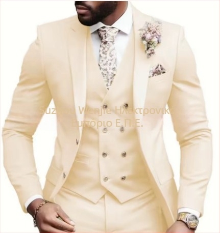 Ανδρικό κοστούμι 3 τεμαχίων, Notched Lapel, single-breasted με δύο κουμπιά, Serge ύφασμα (70% πολυεστέρας), εφαρμοστό