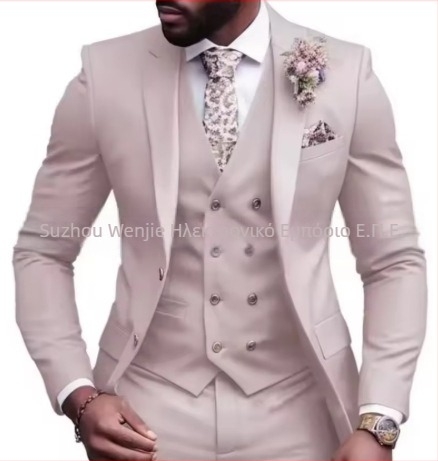 Ανδρικό κοστούμι 3 τεμαχίων, Notched Lapel, single-breasted με δύο κουμπιά, Serge ύφασμα (70% πολυεστέρας), εφαρμοστό