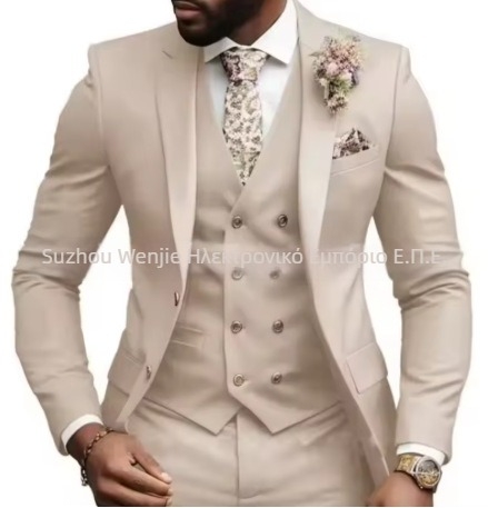 Ανδρικό κοστούμι 3 τεμαχίων, Notched Lapel, single-breasted με δύο κουμπιά, Serge ύφασμα (70% πολυεστέρας), εφαρμοστό