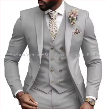 Ανδρικό κοστούμι 3 τεμαχίων, Notched Lapel, single-breasted με δύο κουμπιά, Serge ύφασμα (70% πολυεστέρας), εφαρμοστό