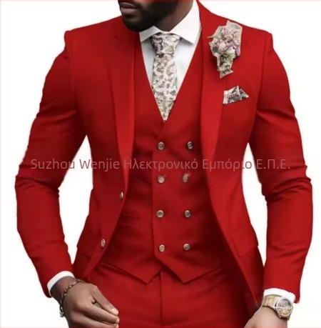 Ανδρικό κοστούμι 3 τεμαχίων, Notched Lapel, single-breasted με δύο κουμπιά, Serge ύφασμα (70% πολυεστέρας), εφαρμοστό