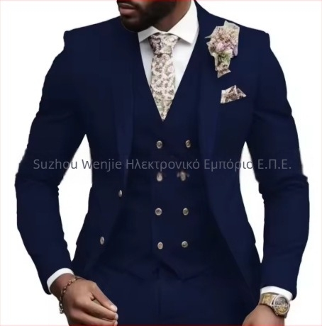 Ανδρικό κοστούμι 3 τεμαχίων, Notched Lapel, single-breasted με δύο κουμπιά, Serge ύφασμα (70% πολυεστέρας), εφαρμοστό