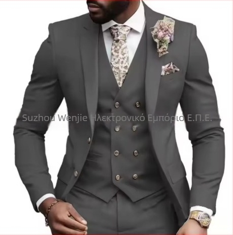 Ανδρικό κοστούμι 3 τεμαχίων, Notched Lapel, single-breasted με δύο κουμπιά, Serge ύφασμα (70% πολυεστέρας), εφαρμοστό