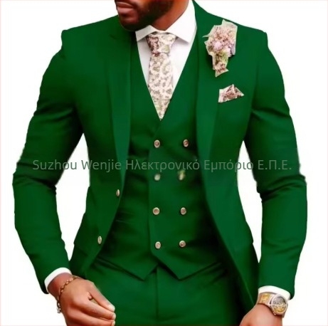 Ανδρικό κοστούμι 3 τεμαχίων, Notched Lapel, single-breasted με δύο κουμπιά, Serge ύφασμα (70% πολυεστέρας), εφαρμοστό