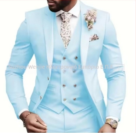 Ανδρικό κοστούμι 3 τεμαχίων, Notched Lapel, single-breasted με δύο κουμπιά, Serge ύφασμα (70% πολυεστέρας), εφαρμοστό