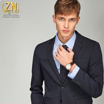 Ανδρικό σακάκι κοστουμιού με ριγές, Slim-fit, μη-σιδερώσιμο, ύφασμα πολυεστέρα-βισκοζ-ελαστάν (70/28/2), ίσια γιακά, μονόχρωμο κλείσιμο με δύο κουμπιά σε μια σειρά