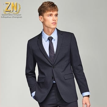 Ανδρικό σακάκι κοστουμιού με ριγές, Slim-fit, μη-σιδερώσιμο, ύφασμα πολυεστέρα-βισκοζ-ελαστάν (70/28/2), ίσια γιακά, μονόχρωμο κλείσιμο με δύο κουμπιά σε μια σειρά