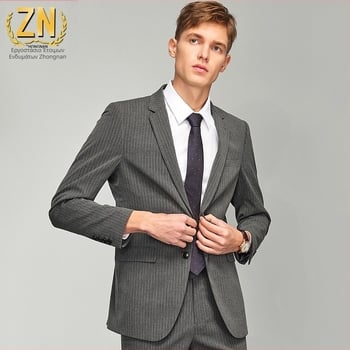 Ανδρικό σακάκι κοστουμιού με ριγές, Slim-fit, μη-σιδερώσιμο, ύφασμα πολυεστέρα-βισκοζ-ελαστάν (70/28/2), ίσια γιακά, μονόχρωμο κλείσιμο με δύο κουμπιά σε μια σειρά