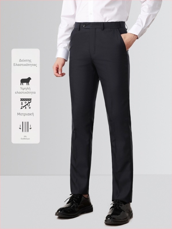 Ανδρικές παντελόνες κοστουμιού από μαλλί, ευθείας γραμμής, διαπνοή, απομάκρυνση υγρασίας, αντιρυτιδικές
