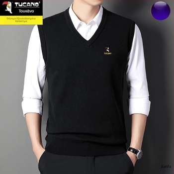 Ανδρικό γιλέκο από βαμβάκι με κουκούλα, V-λαιμός σε σχήμα καρδιάς, παχιά ύφανση, μονόχρωμο, φερμουάρ