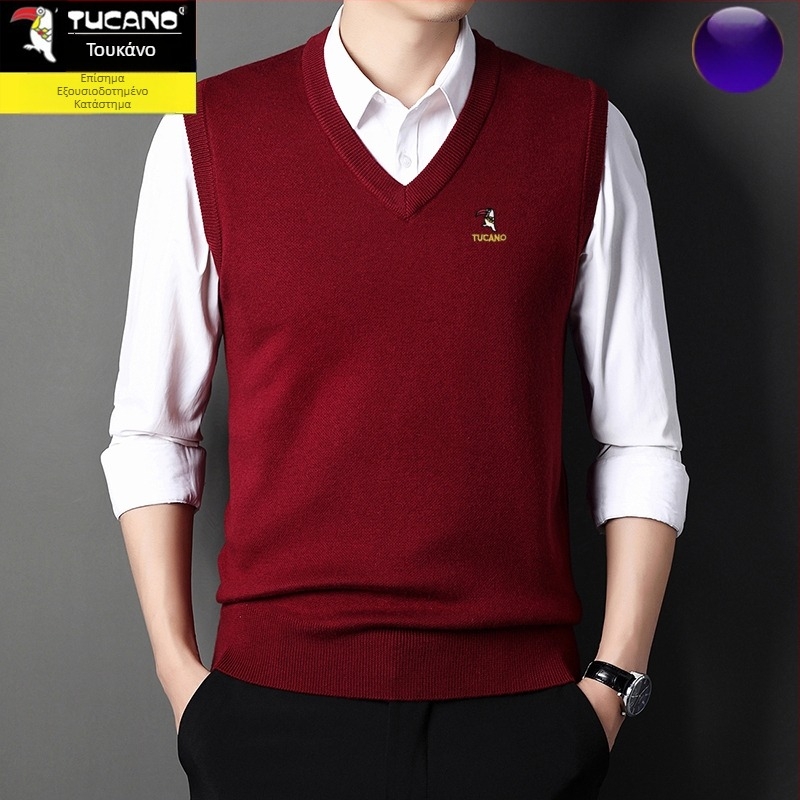 Ανδρικό γιλέκο από βαμβάκι με κουκούλα, V-λαιμός σε σχήμα καρδιάς, παχιά ύφανση, μονόχρωμο, φερμουάρ