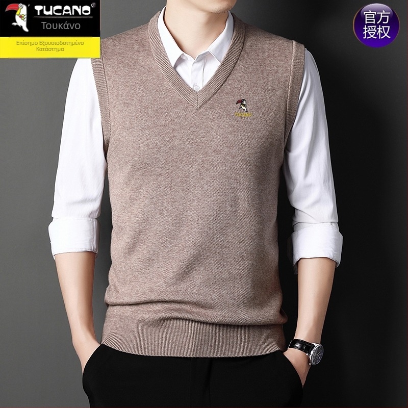 Ανδρικό γιλέκο από βαμβάκι με κουκούλα, V-λαιμός σε σχήμα καρδιάς, παχιά ύφανση, μονόχρωμο, φερμουάρ