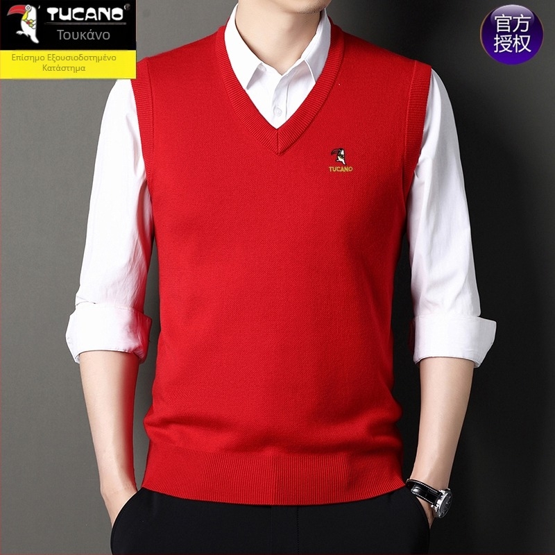 Ανδρικό γιλέκο από βαμβάκι με κουκούλα, V-λαιμός σε σχήμα καρδιάς, παχιά ύφανση, μονόχρωμο, φερμουάρ