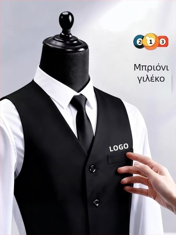 Ανδρικό γιλέκο μπιλιάρδου με εκτύπωση λογότυπου, Slim-Fit στυλ καρντιγκαν, μονόμπουτον, 100% πολυεστέρας με επένδυση