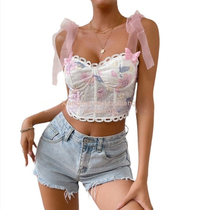 Τοπ χωρίς τιράντες με κορδόνια, floral print, πολυεστερική ύφανση, μικροελαστικότητα