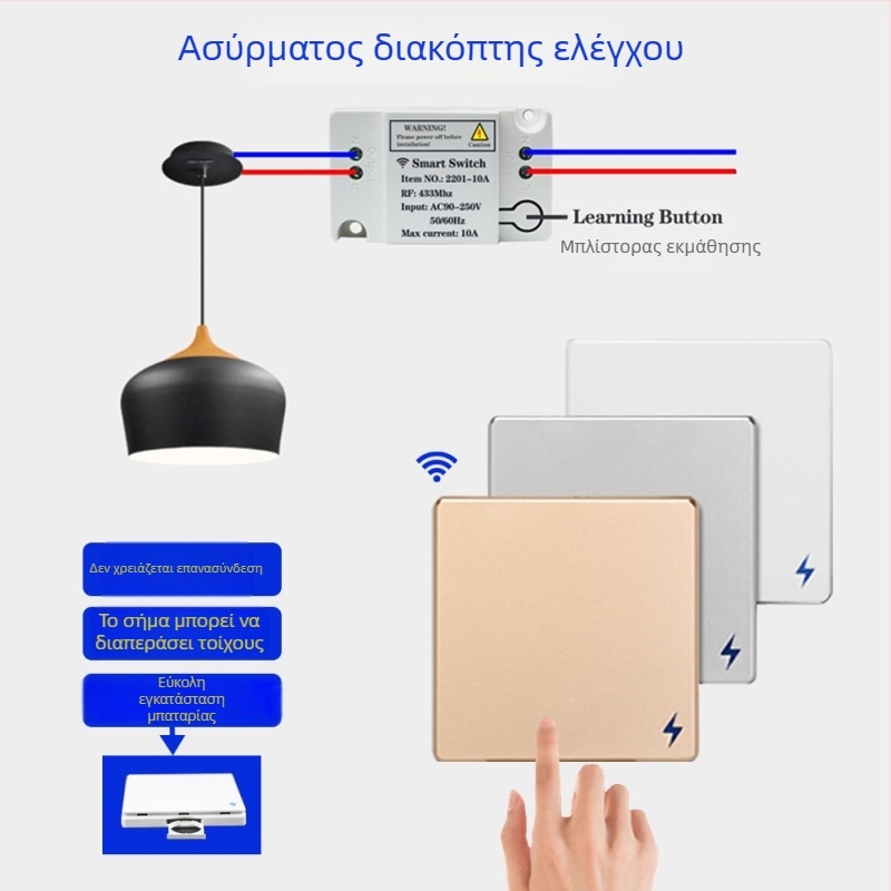 ZKRLLF Ασύρματος διακόπτης τοίχου, 220V, CE πιστοποιημένο, κατάλληλο για οικία/γραφείο/ξενοδοχείο, -20 έως 80°C
