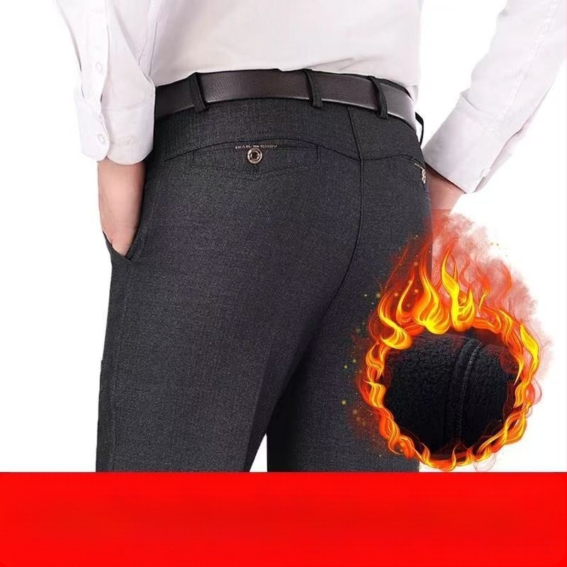 Ανδρικά παντελόνια casual ίσια γραμμή με υψηλή μέση, μικροελαστικό πολυεστέρα, για τον χειμώνα 2024