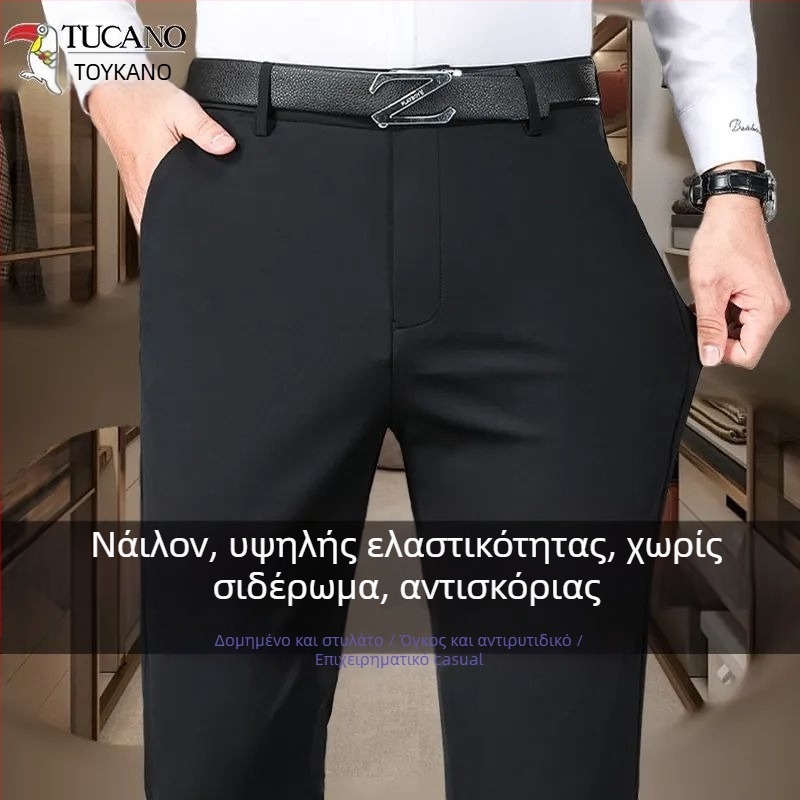 Ανδρικοί παντελόνες με ίσιο κόψιμο, δυτικού τύπου, χειμερινό επαγγελματικό ύφος, ύφασμα λινό-βισκόζη