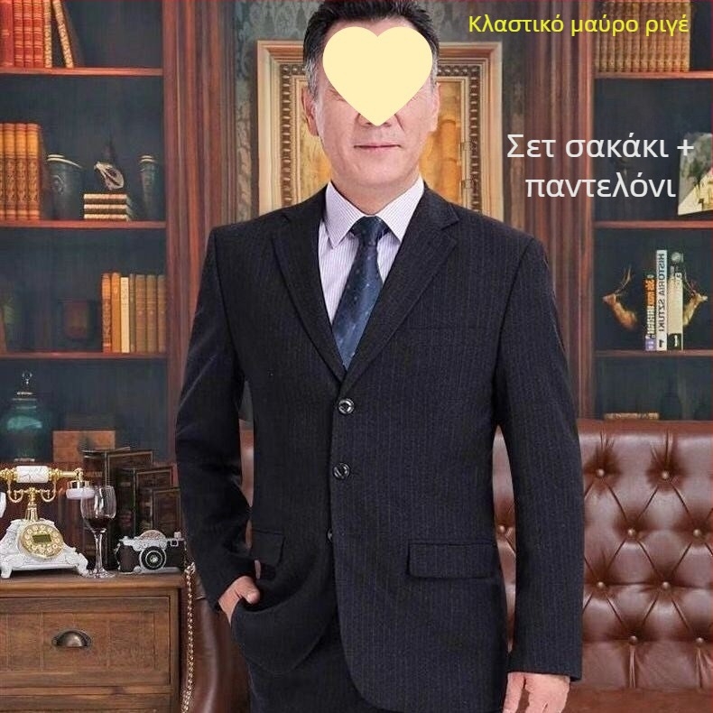 Ανδρικό κοστούμι για γαμήλιο δείπνο — Slim fit, πέτο επίπεδο, τρία κουμπιά, corduroy ύφασμα με λινό, άνοιξη 2025