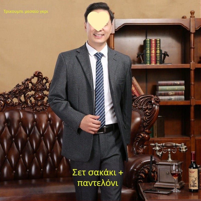 Ανδρικό κοστούμι για γαμήλιο δείπνο — Slim fit, πέτο επίπεδο, τρία κουμπιά, corduroy ύφασμα με λινό, άνοιξη 2025